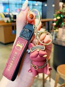 1pc Creative Cute Cartoon Bulldog Personalized Keychain Bag Pendant - Red - View 2