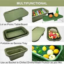 Cesta de picnic plegable, cesta de camping plegable de gran capacidad, incluye mesa y organizador para el coche, se puede usar con una cubitera, ideal para acampar, guardar cosas en el coche, organizar el hogar, etc. Color verde oscuro. - verde oscuro - Ver 4