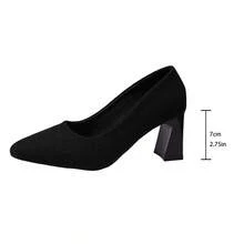 All-Season Knitted Pointed Toe Chunky Heel Pumps, Princess High Heels, Black, Beige, Burgundy, Elastic Fabric Chunky Heel Fashion Versatile Sexy Casual Commute Women's Shoes - Black - View 11