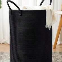 Cestas Almacenaje Cuerda de Algodón con AsasCesta Lavandería de Cuerda Tejida Multiusos Juguetero Practico Guardar Ropa Mantas y Juguetes Para Lavandería Dormitorio y Salón 58 L - Negro - Ver 5