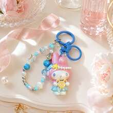 Miniso 2款 MINSO 三麗鷗 Kuromi My Melody 可愛美人魚海洋音樂會 3D公仔鑰匙圈，日系可愛貝殼串珠手腕掛繩鑰匙環，夏季泳池派對小禮物，美學海灘度假後背包錢包吊飾 - Pink - 查看 4