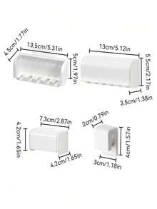 1 Set No-Drill Wall-Mounted Toothbrush Holder With Lid, Electric Toothbrush Storage Rack, Bathroom Toothpaste Organizer, 2/5/6-Slot Self-Adhesive Toothbrush Storage Box, Home Bathroom Storage Organizer - White - View 7