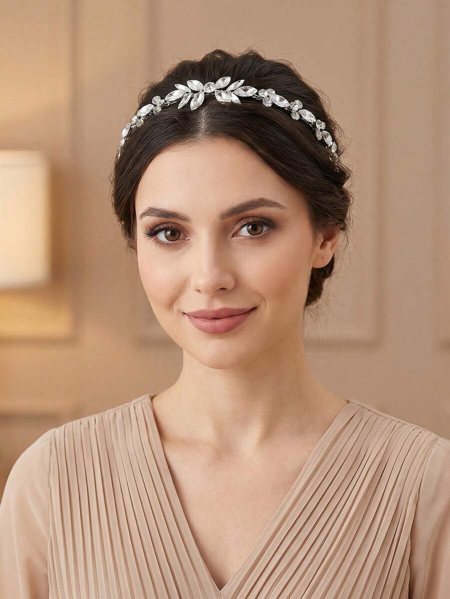 1pc Luxury Minimalist Handmade Rhinestone Headband Women's Hair Accessory Suitable For Party, Photography, Daily Wear