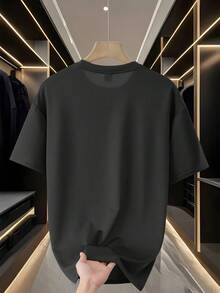 This Men's Fashionable Casual Crew Neck T-Shirt Is Made Of 100% Knitted Fabric And Features A Creative Print Design, Making It A Simple And Versatile Top. - 黑色 - 查看 2