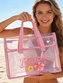 New Summer Starfish & Shell Pattern PVC Toiletry Bag - Fashionable & Practical, Upgraded Material, Soft & Comfortable Touch, Waterproof & Sand-Resistant; Equipped With Sturdy Zipper To Ensure Item Security. Transparent Design Allows You To Easily View Contents Without Searching. Ideal Gift For Valentine's Day, Mother's Day, Back To School Season, And Spring/Summer, Beach Essential, Vacation Must-Have - Multicolor - View 5