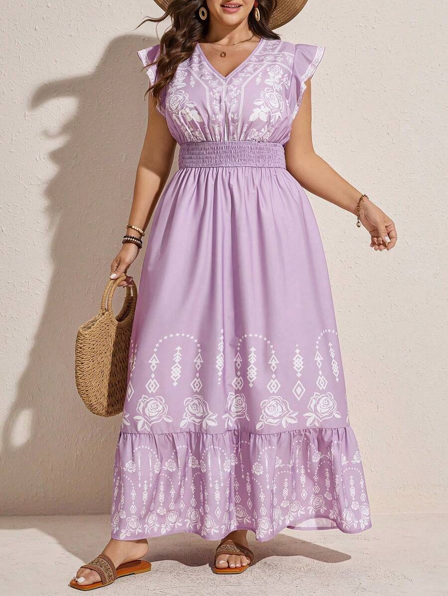 Vestido largo de tela texturizada con dobladillo fluido para mujer de talla, vestido de verano para graduación, 4 de julio, vestido maxi blanco para graduación, vestido maxi rojo con - Púrpura malva - Ver 1