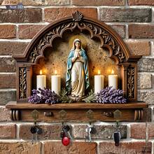 1pc Wooden Nativity Religious Theme Key Hook, Multi-Functional Hook With 4 New "HOME" Metal Hooks, Suitable For All Seasons Wall, Porch And Entryway Decoration - Multicolor - View 9