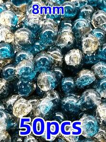 50 peças de contas de vidro de cristal redondo craquelado azul aurora de 8 mm, para fazer joias DIY à mão, pulseiras, colares e brincos - Multicolorido - Ver 8
