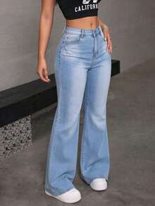 Jeans rectos y holgados de mezclilla lavado efecto levantador de glúteos elásticos sueltos varios colores disponibles - Celeste - Ver 3