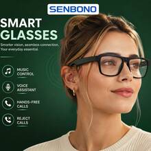 SENBONO Smart Audio Glasses - Touch Control Wearable Technology, Hi-Fi Sound Quality, Built-In Microphone, USB Charging, Wireless Connection, Suitable For Music, Light Decorative Glasses, Calls And Outdoor Activities - Perfect Gift For Men And Women - View 1