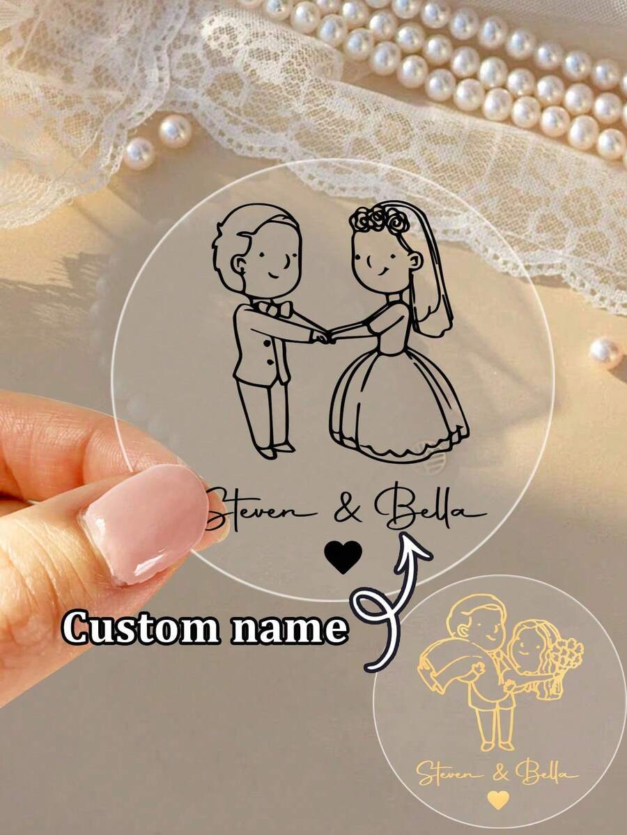 30/60/120/240張個性化婚禮回禮貼紙，客製化婚禮感謝貼紙，客製化派對回禮貼紙，可客製化新娘婚前派對標籤，點心袋貼紙，自黏標籤，週年紀念，透明，婚禮裝飾 - 風格A - 查看 1