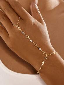 6pcs Fashionable Personalized Versatile Daily Hollow Heart Rhinestone Multi-Chain Layered Bracelet Set, Suitable For Daily Wear, Gatherings, Parties, Gift For Girlfriend And Best Friend - Yellow Gold - View 3