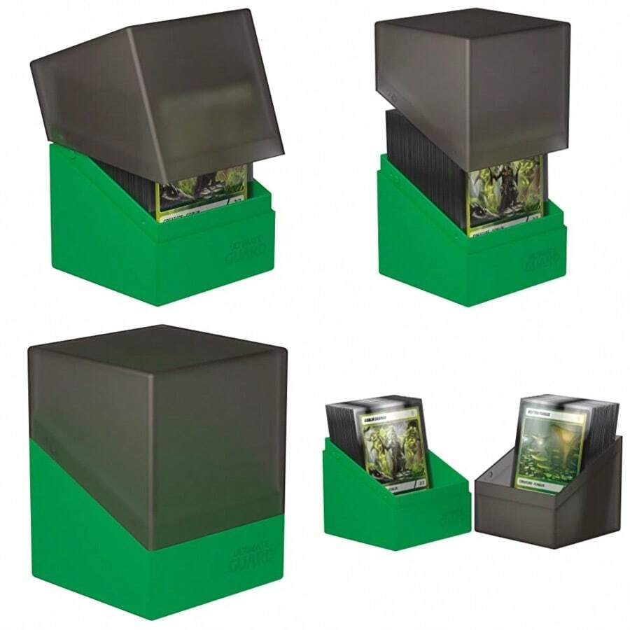 Ultimate Guard Boulder Synergy 100+ Deck Case for 100 Double-Sleeved TCG Cards Secure and Durable Storage for Trading Card Games - Negro/Verde - Ver 1