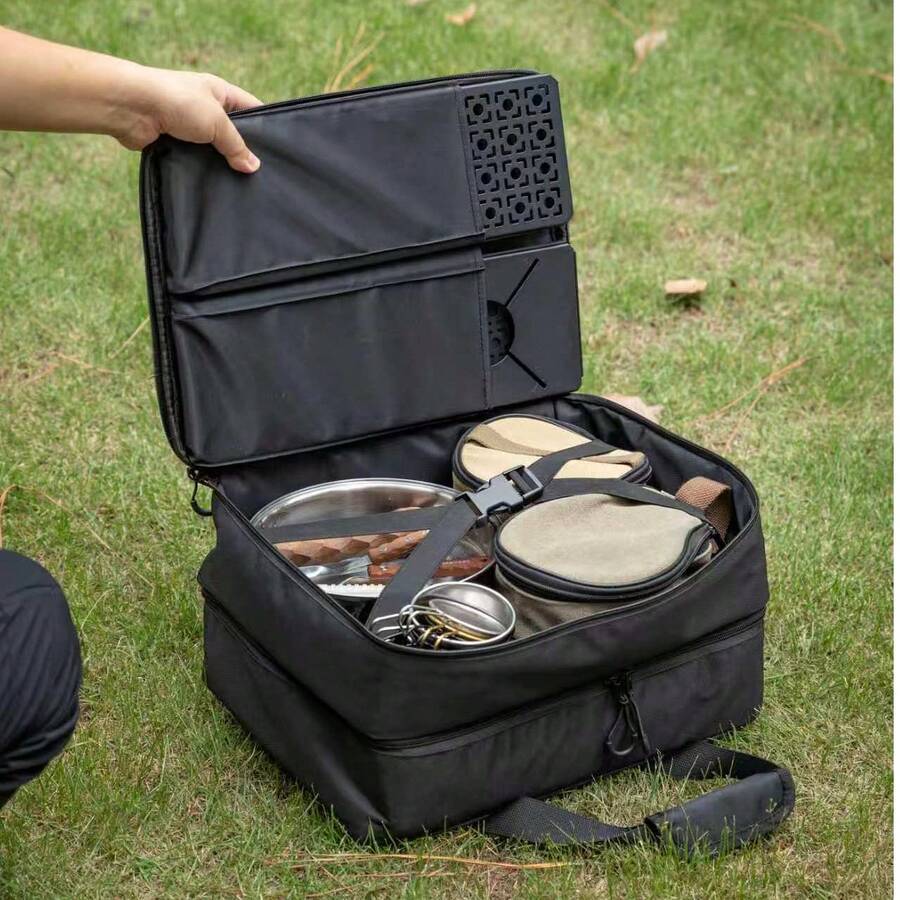 CAMPINGMOON 1pc Black Camping Outdoor Large Capacity Storage Bag, Outdoor IGT Module Collection Board Table Storage Bag, Outdoor Tactical Multi-Pocket Tool Bag, BK-46