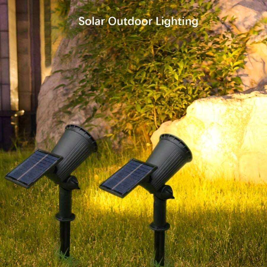 9 LED Solar Spotlight, IP65 Waterproof Outdoor Path Light, Adjustable Brightness Garden Lawn Tree Light, Villa Courtyard Backyard Driveway Patio Landscape Decorative Light - 暖白 - 查看 1