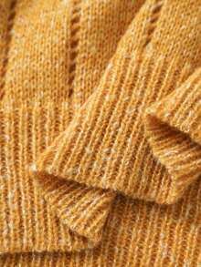 Women's Warm Yellow Short Sleeve Sweater, Cable Knit Pullover, Regular Length Knit Top, Ribbed Hem, Slightly Stretchy, Comfortable To Wear, Vintage Style, Suitable For Summer, Autumn - Yellow - View 8