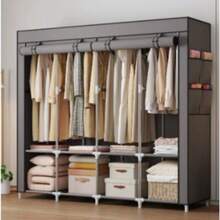 Multi-Layer Metal Wardrobe, Portable Modular Closet With Dust-Proof Cover, Large Capacity Hanging Rack With Hanging Rod And Shoe Storage, Space-Saving Storage Rack, Suitable For Dorm, Rental, Bedroom, Walk-In Closet - Multicolor - View 5
