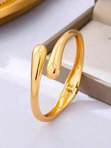 3pcs/1pc Fashion Minimalist Gold Tone Geometric Asymmetrical Curved Wave Water Drop Shape Chunky Textured Bangle Set, Suitable For Women, Thick Polished Heavy Metal And Zinc Alloy Material Bangle Set - Yellow Gold - View 7