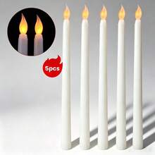 5/6/11 Flameless LED Pointed Candles, Realistic 3D Flame Battery Operated Candles With Warm Light, Flickering Electric Candles, Suitable For Christmas, Halloween, Valentine's Day, Thanksgiving, Wedding, Home, Table, Church, Party Decoration (Batteries Not Included) - Pointed Long Rod Wax - View 9