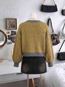 Women Geo‑Jacquard Crew Neck Sweater, Drop‑Shoulder Long Sleeve Oversized Loose Knit Pullover, Casual Fall Daily Top Fall Outfits - Multicolor - View 8