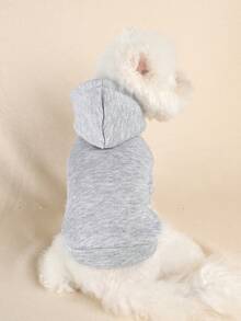 1件寵物衣服 小型犬幼犬可愛寵物日常外出百搭服飾 附牽繩扣環 開口扣環 連帽素色運動衫 - 灰色 - 灰色 - 查看 2