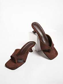 French Retro Mule Sandals For Women, Open Toe Chunky High Heel Slides, Summer Casual Slippers - Brown - View 6