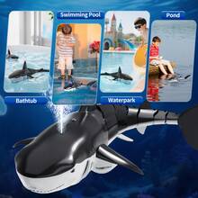 2.4Ghz Remote Control Shark Toys For Kids, 1:18 Scale High Simulation Shark For Pool, Bath Toys For Toddlers, Electronic RC Sea Animal, Outdoor Water Gifts, Water Play, Bath Time Fun, Interactive Play, Durable Plastic, Outdoor Play, Family Fun - Black - View 6