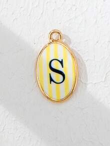 1 pieza Dijes de Letras Iniciales para Hacer Joyas DIY, Colgantes de Alfabeto Ovalados con Esmalte Dorado y Rayas de Colores, Dijes Surtidos A-Z para Pulseras y Collares - Multicolor - Ver 24