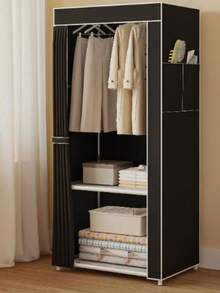 Multi-Layer Metal Wardrobe, Portable Modular Closet With Dust-Proof Cover, Large Capacity Hanging Rack With Hanging Rod And Shoe Storage, Space-Saving Storage Rack, Suitable For Dorm, Rental, Bedroom, Walk-In Closet - Multicolor - View 6