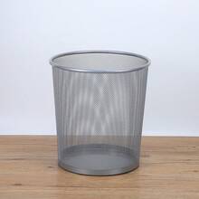A Metal Mesh Trash Can For Home Use, Living Room, Wastepaper Basket, Office, Round Hollow Storage Bin, Simple, Large Capacity, Lidless Trash Can, Bedroom, Study, Commercial Iron Trash Can. - Grey - View 7