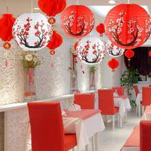 20 piezas de faroles de papel estilo chino & japonés, decoraciones para fiestas, faroles de papel decorativos con flores de ciruelo, adecuados para el Año Nuevo Chino, fiestas de cumpleaños, bodas, restaurantes japoneses y otras ocasiones - B - Ver 2