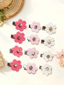 10 piezas Clips para el cabello con flores de strass dulce para niñas, mini clips trenzados para el cabello, accesorios para el cabello estilo hada - Multicolor - Ver 9