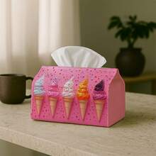 1pc Pink Ice Cream Cone Design Tissue Box - Multifunctional Napkin Dispenser, Suitable For Home, Party And Car Decoration - Stylish Tissue Organizer, Perfect For Living Room And Nightstand - Suitable For Tissues, Paper Rolls - Multicolor - View 2