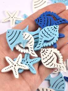 25pcs 3cm Approx. Multicolor Ocean Style Starfish Shell Shaped Wooden Slices Random Mix, Thin Wood Cutouts For Handmade DIY Home Decor, Applique, Ornaments And Hanging Decorations - Multiple Mix - View 4