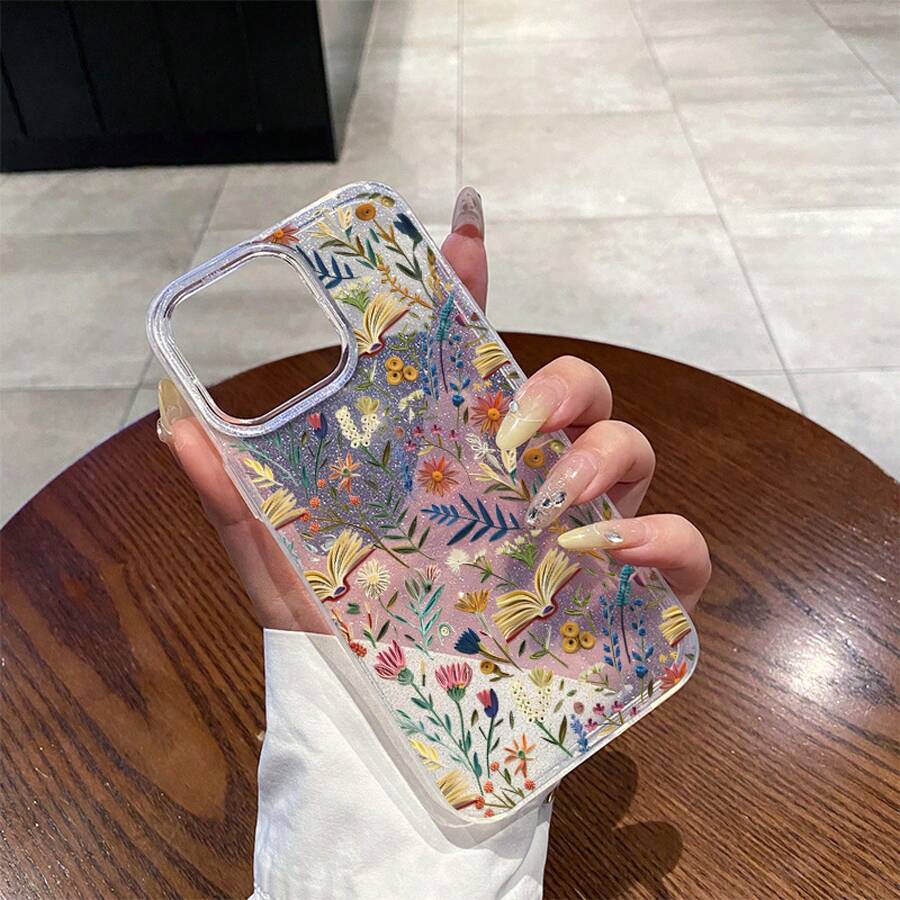 3D Imitation Embroidery  17 Phone Case With Fine Glitter Powder, Anti-Drop Protective Cover For Apple 15 Pro Max - Large-pore Glitter Transparent Case - ZJ3478 - View 1