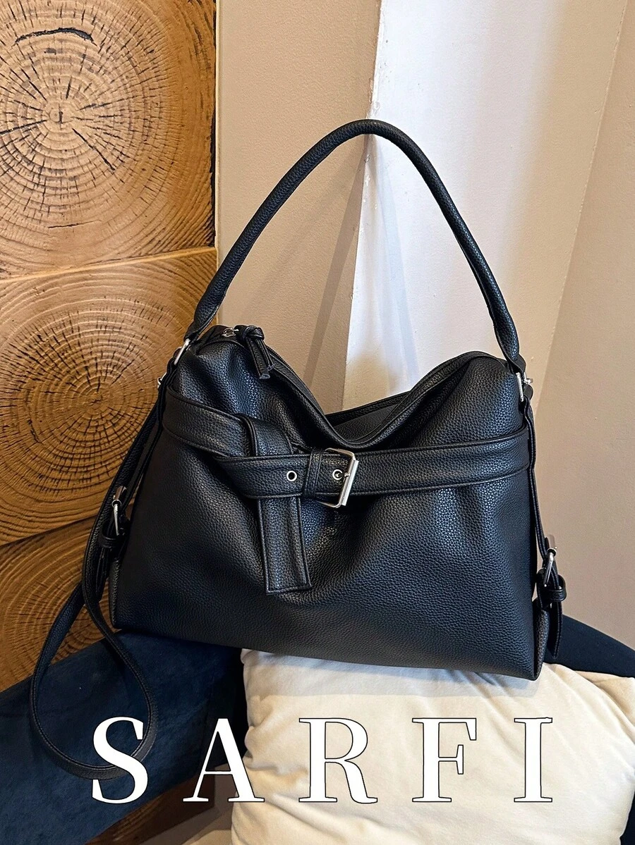 Fashionable High-End Hardware Loop With Decorative Women's Tote Bag, Simple And Versatile, Adjustable Shoulder Strap, Shoulder/Crossbody Bag - Black - View 1