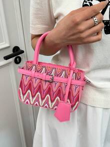 Dedoo Women's Casual Colorblock Textured Versatile Commuter Vintage Small Handbag, Metal Buckle Closure - Pink - View 6