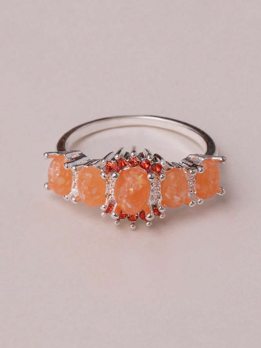 1pc Orange Multicolor Oval Accessory Ring - Orange - View 1