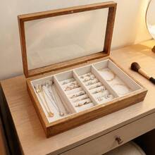 木製壓克力頂蓋珠寶展示盒配件收納盒，木製珠寶托盤收藏收納盒，附金屬扣環與壓克力頂蓋的居家收納盒，眼鏡收納盒 - 彩色 - 查看 9