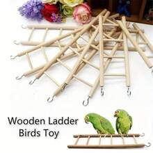 Escalera de escalada de pájaros de madera de juguete para loros, suministros de jaula para pájaros, escalera de escalada con soporte de madera maciza, escalera de hámster, 1. 2HLI - Beige - Ver 7