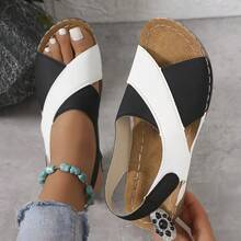 Plus Size Women's Fashionable Comfortable Lace-Up Wedge Sandals - Black - View 2