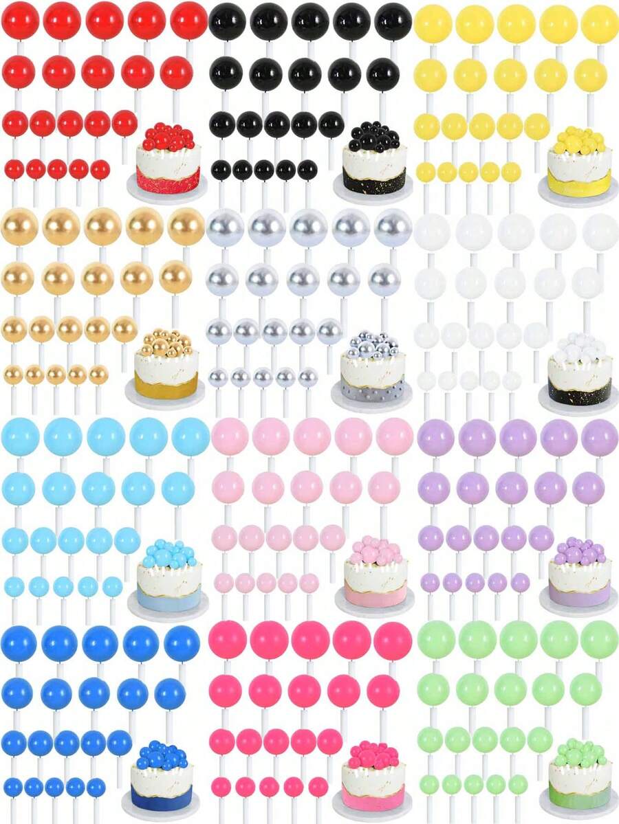 20pcs Foam Ball Cake Decorations, 4 Sizes And Multiple Colors Available, Suitable For Birthday, Wedding, Bachelorette Party, Baptism, Gender Reveal, Retirement Party, Theme Party Cake Decoration, Mini Pearl Balls, Various Cake DIY Scenarios (Handmade May Have Flaws, Please Use With White Sticks) - Multicolor - View 1