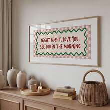 1件無框「Night, Night, Love You, See You Tomorrow」標語全景印花牆面藝術海報，適合公寓客廳臥室宿舍派對禮物，房間裝飾牆面印花 - 字體 - 查看 3