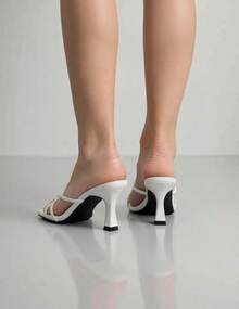 Geeyea Women's Square Toe Stiletto Heel Sandals; Open Toe Strappy Heels; Minimalist PU Leather Dress Shoes, Summer Vacation & Daily Wear - 白色 - 查看 5