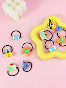 10pcs Girls Back To School Season Minimalist Pencil Stationery Elastic Hair Ties, Gentle On Hair, Suitable For Daily Use And Matching - Multicolor - View 6