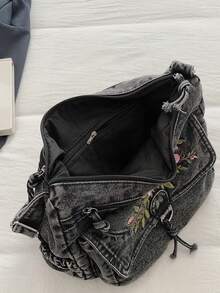 Casual Chic Soft Jeans Multi-Layer Crossbody Bag With Multiple Pockets, Versatile Commuter Large Capacity Women's Shoulder Bag, Perfect For Cow Girl - Black - View 11