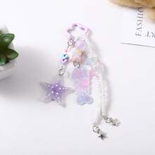 1pc Cute Iridescent Resin Star Keychain, Mixed Color Beads Floral Round Ring Heart Moon Pendant Bag Charm, Cute Teen Backpack Accessory Christmas Gift - Multicolor - View 12