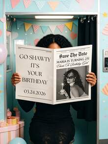 1件可編輯生日派對報紙，可客製化生日邀請報紙，個性化「Go Shawty It's Your Birthday」照片模板，可列印生日公告，趣味派對邀請函，生日慶祝裝飾，照片紀念品 - 彩色 - 查看 7