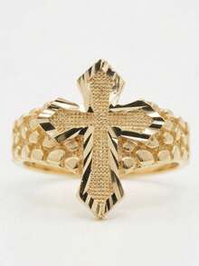 1pc 14K Gold Plated Chunky Cross Ring, Cute Religious Style Ring For Daily Wear - White - View 14