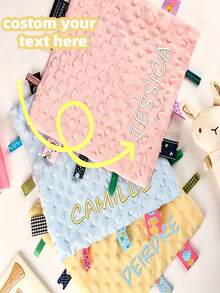 Customized Embroidered Name Handkerchief And Small Blanket, Featuring Colorful Label Design, Soft And Skin-Friendly, Perfect As A Gift - Multicolor - View 4